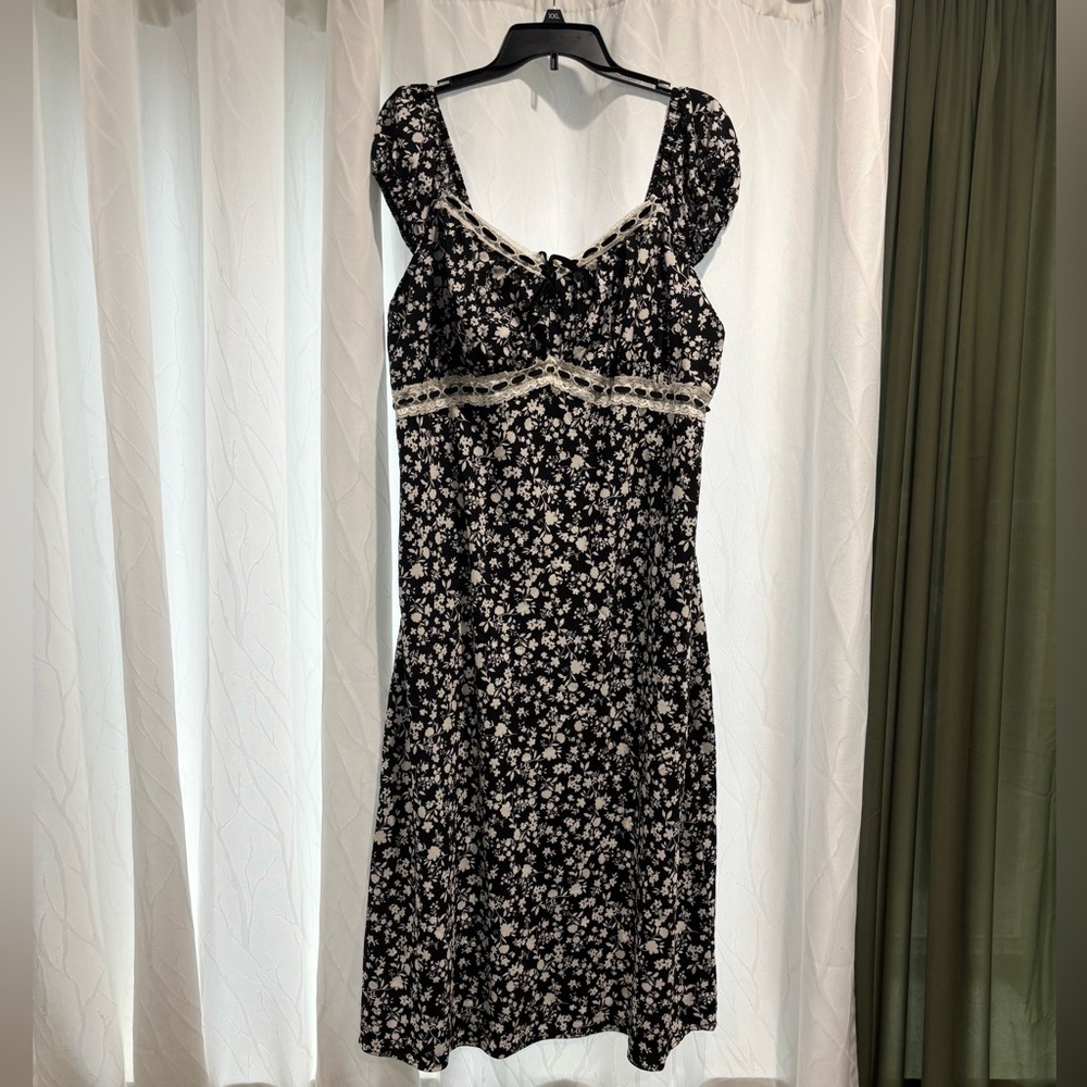 Inspired Hearts Black and White Floral Midi Dress